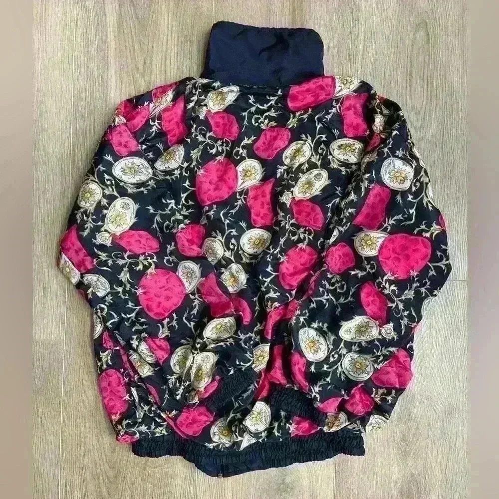 Vintage 80s 90s Mira Max Floral Women’s Windbreaker Jacket Full Zip Size M/L - Picture 3 of 11